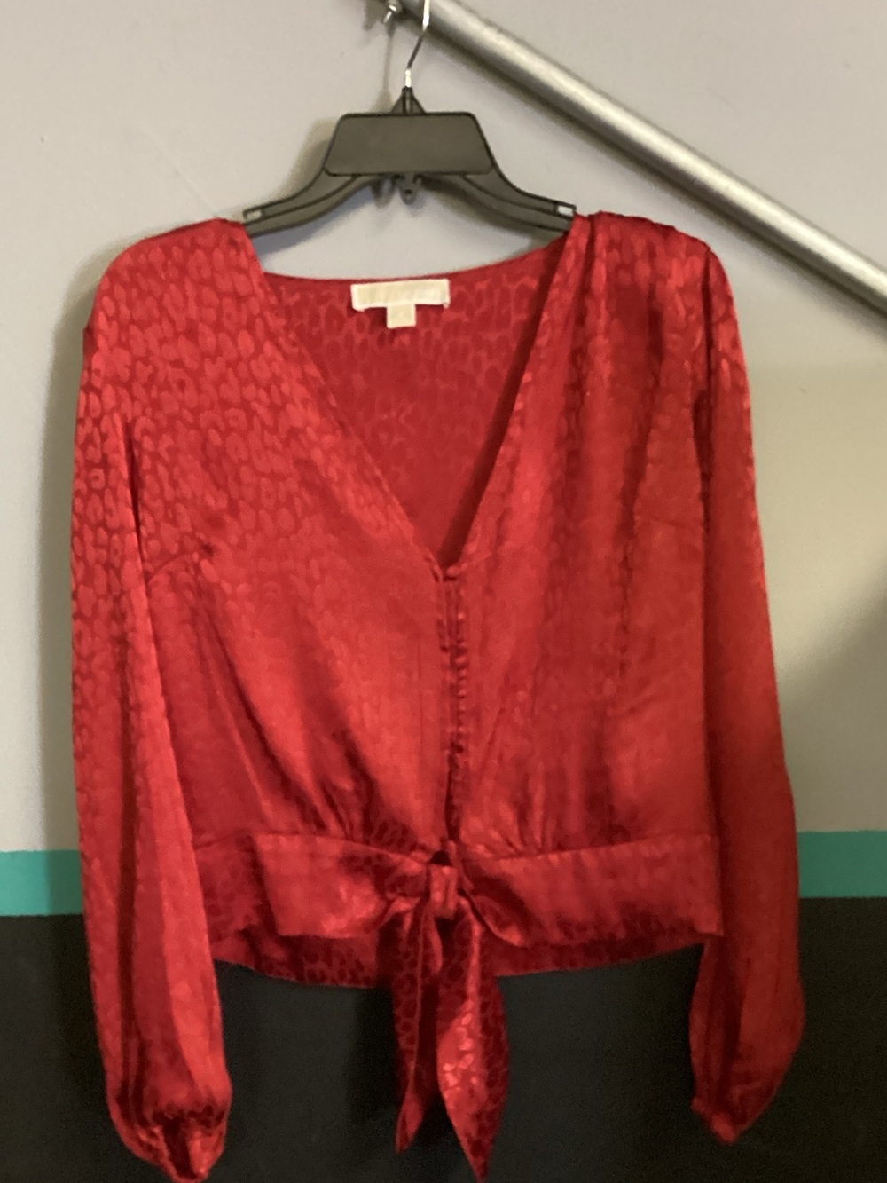 Michael Kors Red Satin Tie-Front V-Neck Blouse